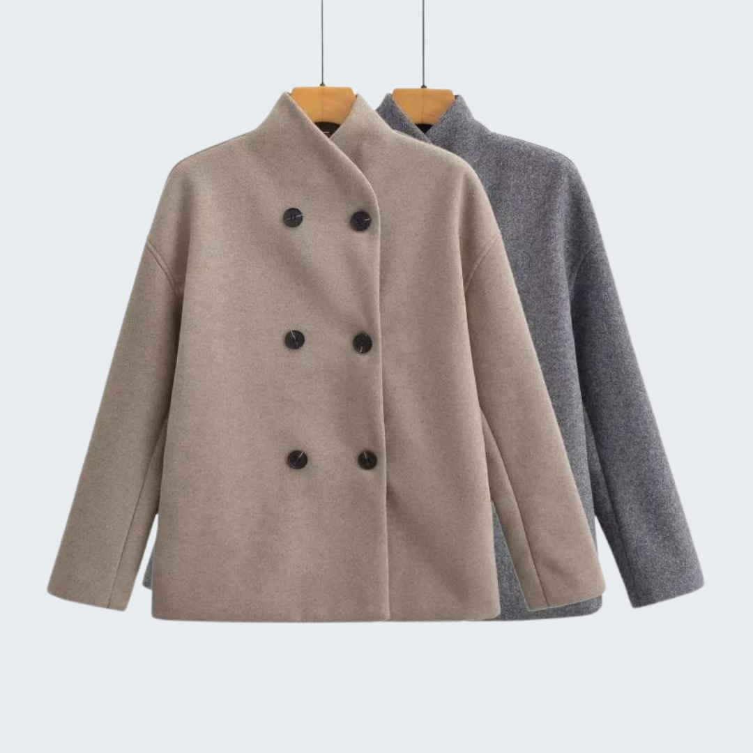 Wool Blend Double-Breasted Jacket for Fall and Winter